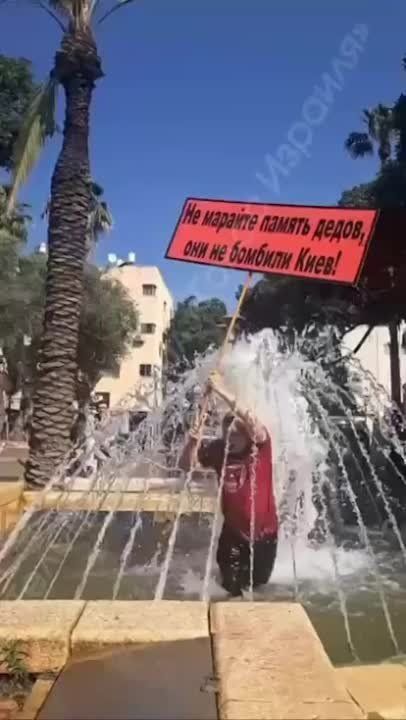 В Израиле на 9 мая участники шествия «Бессмертного полка» сбросили провокатора-бандеровца в фонтан