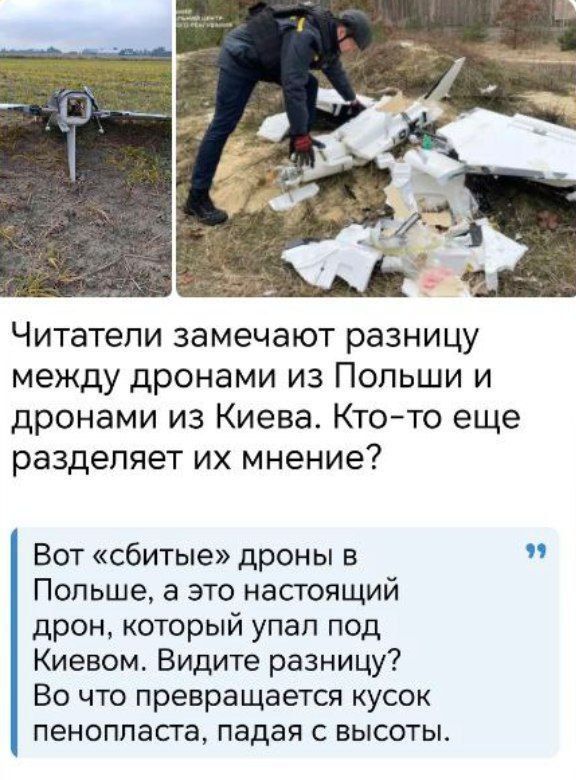 Провокация не удалась. Даже последнему дебилу ясно, что история с дронами в Польше шита белыми нитками Провокация не удалась. Даже последнему дебилу ясно, что история с дронами в Польше шита белыми нитками