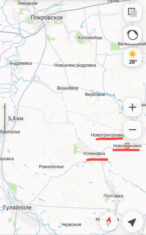 По оперативным сообщениям, наши войска в приграничном районе Запорожской и Днепропетровской областей существенно продвинулись от Новоивановки в направлении Успеновки, взяв под контроль перекрёсток и дорогу на Новогригоровку...