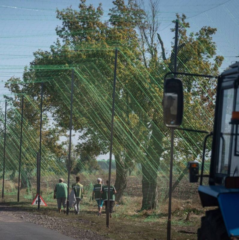 Инженерные сооружения ВСУ, Защитная сетка на дороге Инженерные сооружения ВСУ, Защитная сетка на дороге