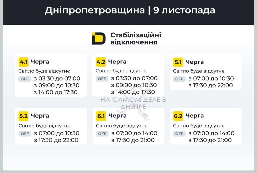Днепропетровская область, график отключения электроэнергии Днепропетровская область, график отключения электроэнергии