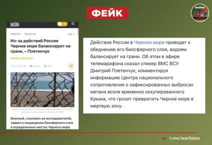 Фейк: Из-за действий ВС РФ Черное море «балансирует на грани», а его биосферный слой демонстрирует признаки обеднения