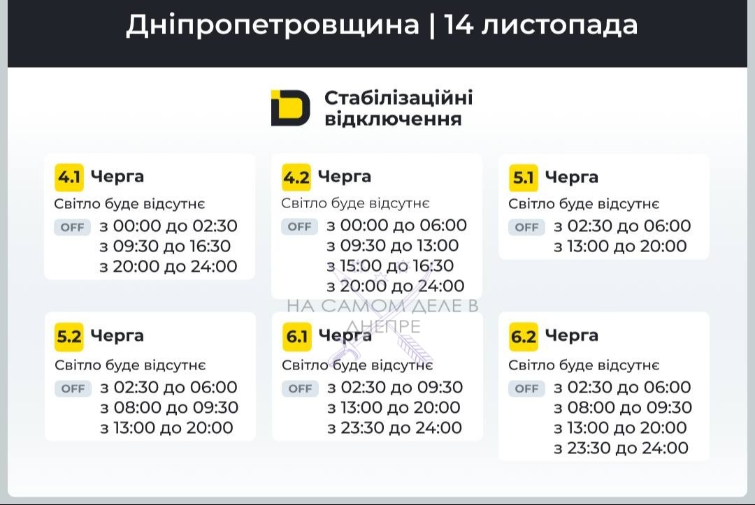 Днепропетровская область, график отключения электроэнергии Днепропетровская область, график отключения электроэнергии