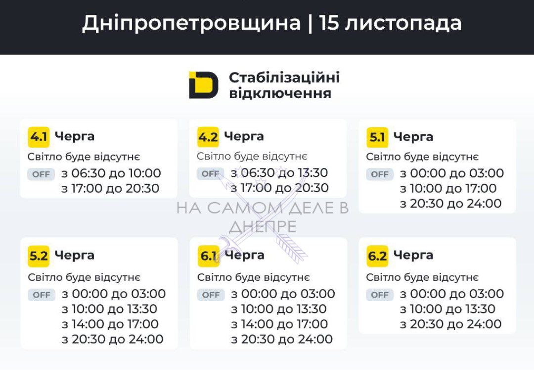 Днепропетровская область, график отключения электроэнергии Днепропетровская область, график отключения электроэнергии