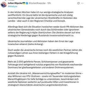 Украина движется к стратегическому поражению»: военный обозреватель Bild Рёпке о патовой ситуации, сложившейся для ВСУ