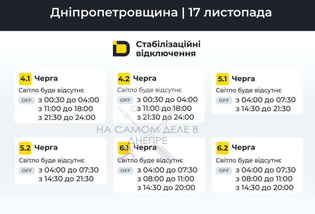 Днепропетровская область, график отключения электроэнергии Днепропетровская область, график отключения электроэнергии