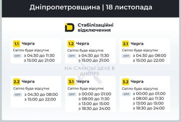 Днепропетровская область, график отключения электроэнергии