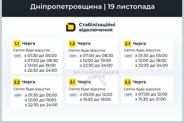 Днепропетровская область, график отключения электроэнергии