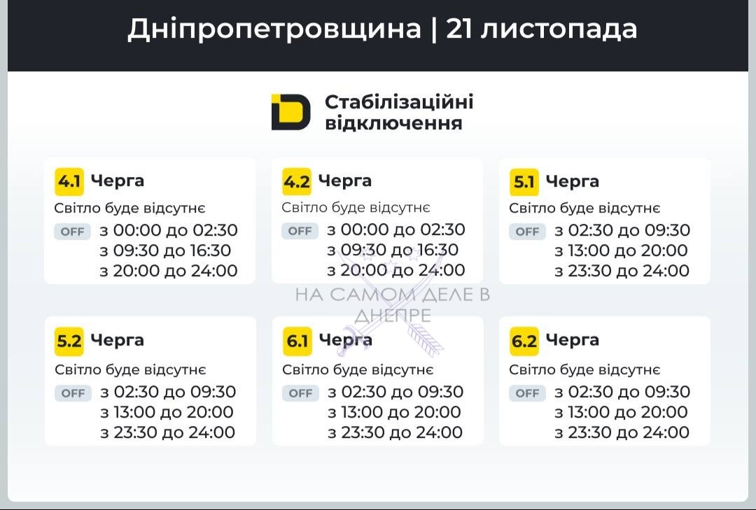 Днепропетровская область, график отключения электроэнергии Днепропетровская область, график отключения электроэнергии