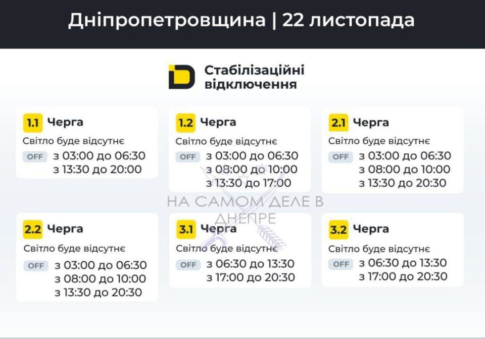 Днепропетровская область, график отключения электроэнергии
