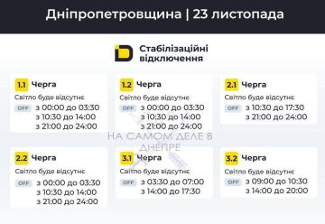 Днепропетровская область, график отключения электроэнергии