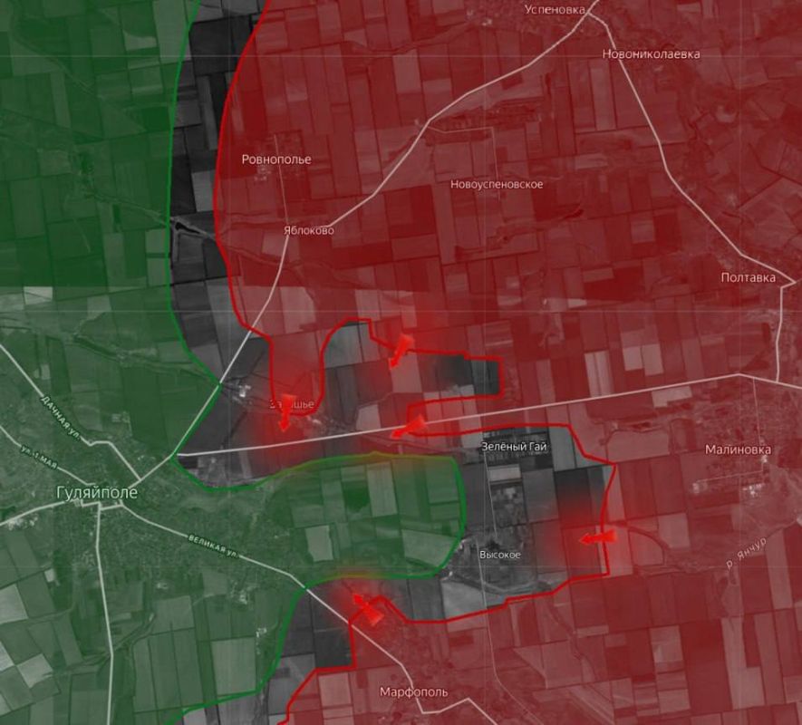 «На Днепропетровском направлении ВС РФ захватили населенный пункт Затишье, «серая зона» подошла к окраинам Гуляйполя, куда уже заходят российские силы