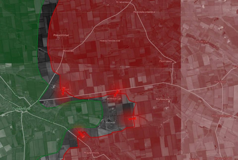 «На Днепропетровском направлении российские войска продвинулись в «треугольнике» между Затишьем, Яблоково и Веселым, подойдя к Гуляйполю и оттеснив ВСУ из нескольких опорных пунктов