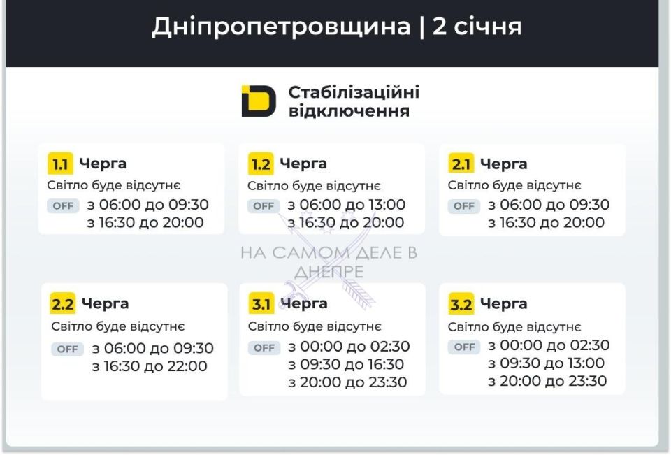 Днепропетровская область, график отключения электроэнергии