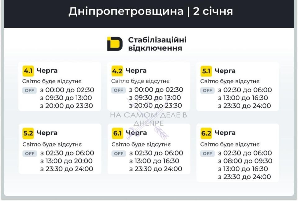 Днепропетровская область, график отключения электроэнергии Днепропетровская область, график отключения электроэнергии