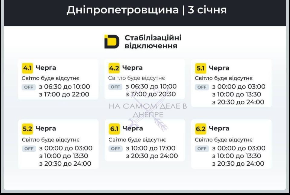 Днепропетровская область, график отключения электроэнергии Днепропетровская область, график отключения электроэнергии