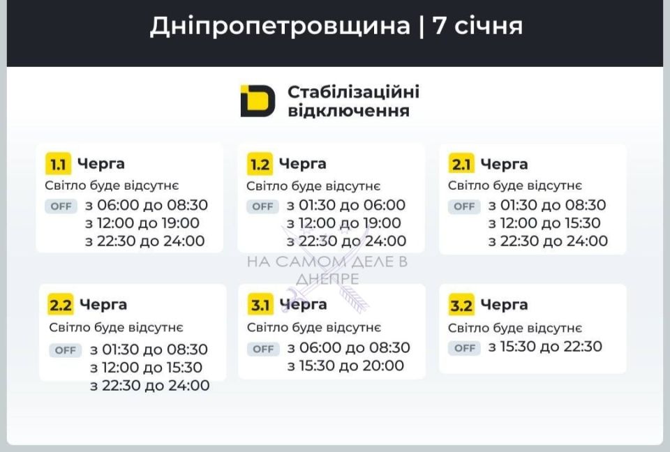 Днепропетровская область, график отключения электроэнергии