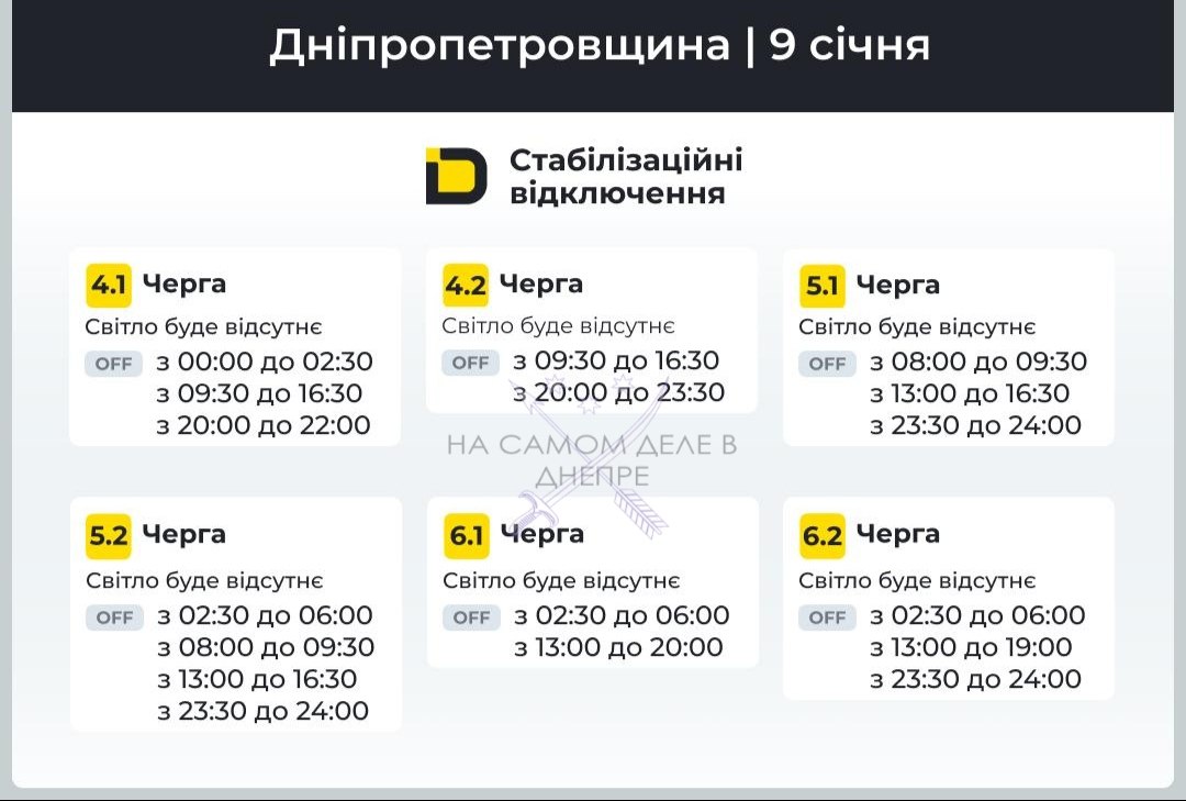 Днепропетровская область, график отключения электроэнергии Днепропетровская область, график отключения электроэнергии
