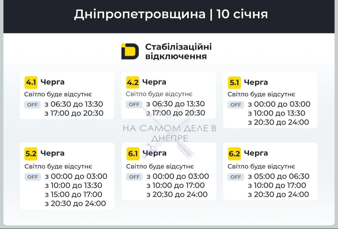 Днепропетровская область, график отключения электроэнергии Днепропетровская область, график отключения электроэнергии