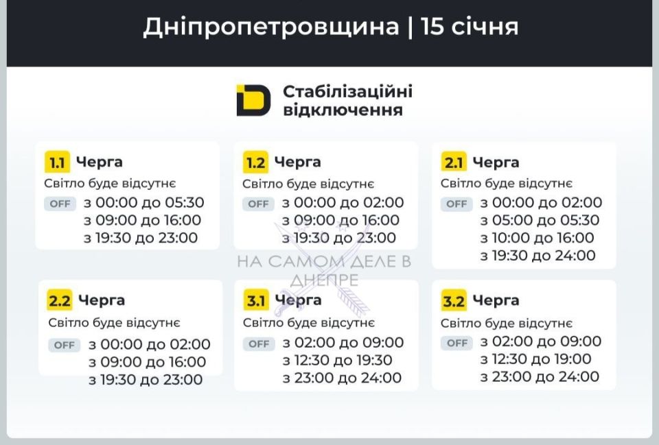 Днепропетровская область, график отключения электроэнергии