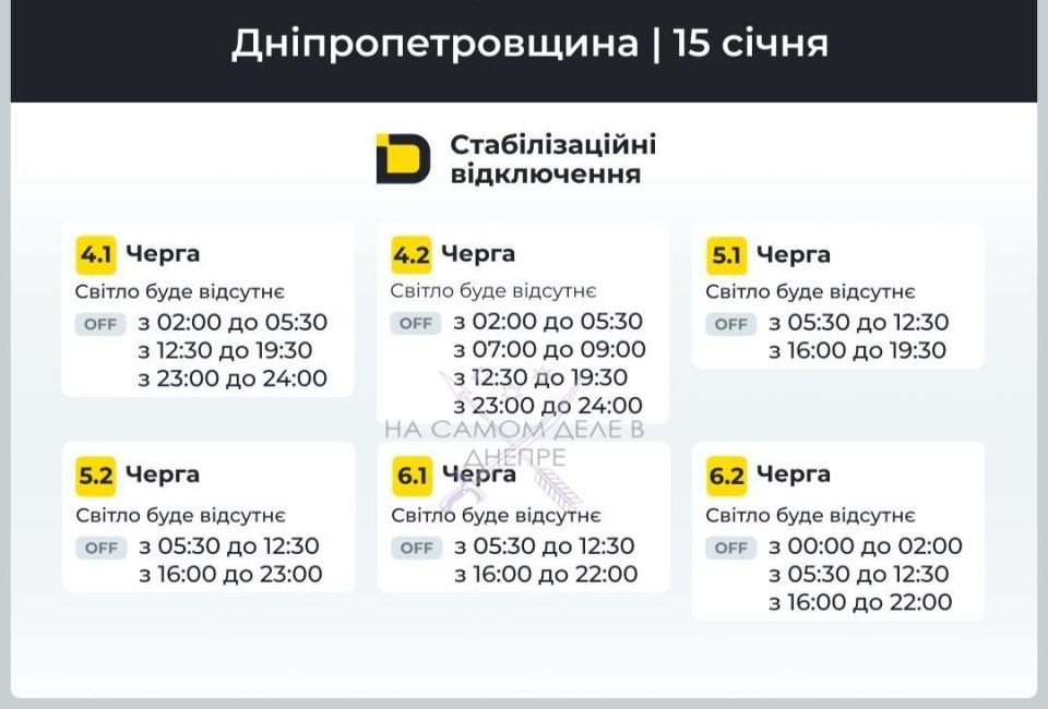 Днепропетровская область, график отключения электроэнергии Днепропетровская область, график отключения электроэнергии