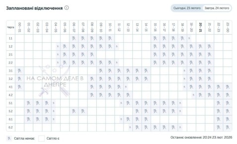 Графики отключений для абонентов ДТЭК на 24 февраля