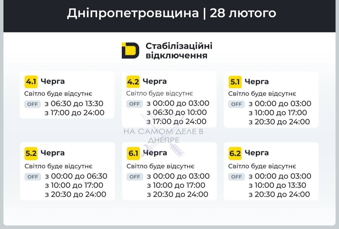 Днепропетровск и область, график отключения электроэнергии Днепропетровск и область, график отключения электроэнергии