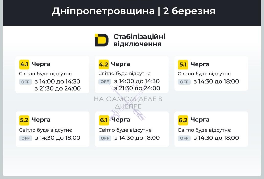 Днепропетровская область, график отключения электроэнергии Днепропетровская область, график отключения электроэнергии