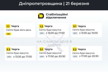 Днепропетровская область, график отключения электроэнергии