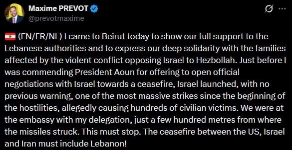 Армия Израиля чуть не убила главу МИД Бельгии в Ливане