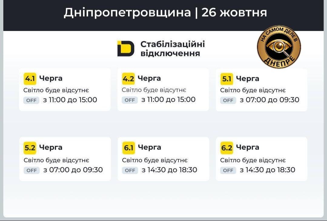 Днепропетровск и область. Обновленная информация по графикам отключения электроэнергии Днепропетровск и область. Обновленная информация по графикам отключения электроэнергии